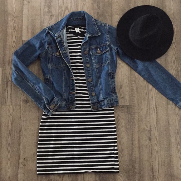 Black White Striped Dress Bodycon 